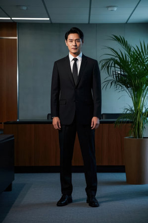 Portrait of a confident Asian businessman standing in the office. Business and success concept.の素材