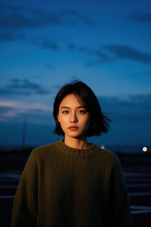 Portrait of a beautiful young asian woman in the evening.の素材