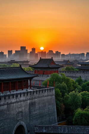 Beautiful landscape view of the Forbidden City at sunset, Beijing, Chinaの素材