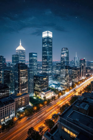 night view of lujiazui financial center in shanghai chinaの素材