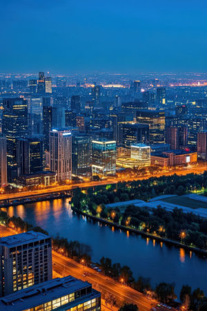 Aerial view of the city of Heidelberg at night, Germanyの素材