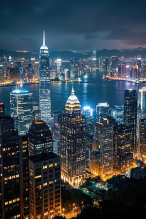 Hong Kong cityscape at night. Hong Kong is the capital and largest city of China.の素材