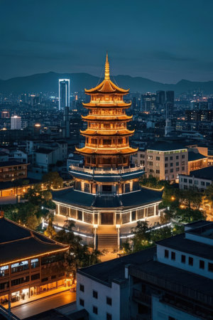 Night view of the famous pagoda in the city of Taipei, Taiwanの素材