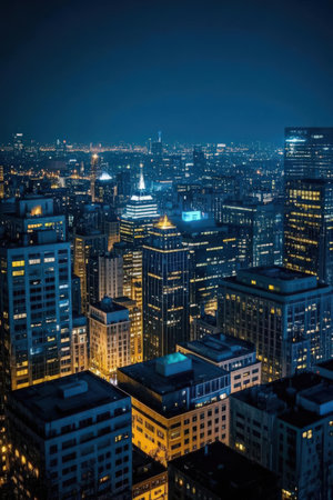 Aerial view of Chicago downtown at night, Illinois, USA.の素材