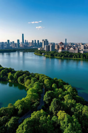 Aerial view of Suzhou Jinji Lake and Suzhou City Sceneryの素材
