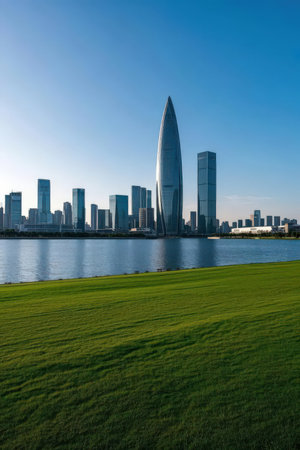 Panoramic view of the skyline of the city of Abu Dhabi, UAEの素材