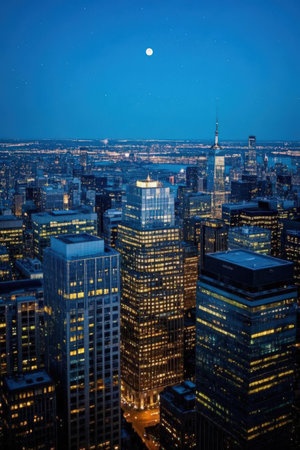 Manhattan skyline at night, New York City, United States.の素材
