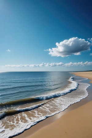 beautiful seascape with blue sky and white clouds on the beachの素材