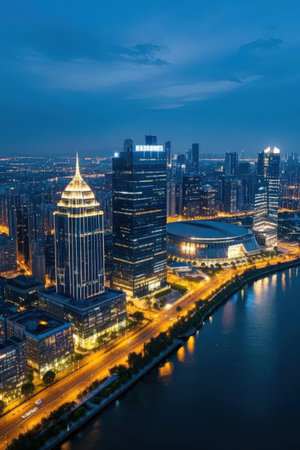 Shanghai Lujiazui Finance and Trade Zone of the modern city night viewの素材