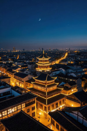 Night view of the Forbidden City in Beijing, China. The city is a UNESCO World Heritage Site.の素材