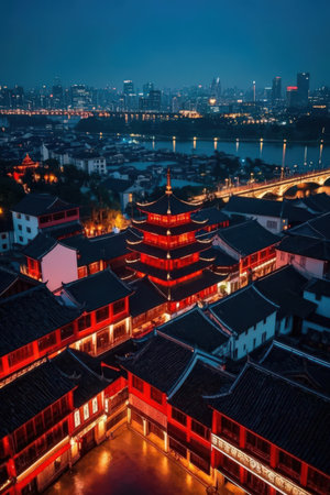 Night view of Suzhou old town, China. Suzhou is a famous tourist destination.の素材