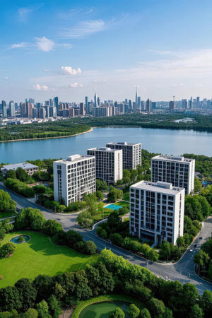Panoramic view of Suzhou Jinji Lake and Suzhou City Sceneryの素材