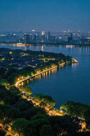 Aerial view of Hubei Wuhan summer city night sceneryの素材