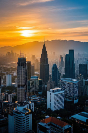 Kuala Lumpur skyline at sunset. Kuala Lumpur is the capital and largest city of Malaysia.の素材