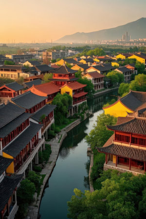 Landscape view of the ancient city of Xian, China.の素材