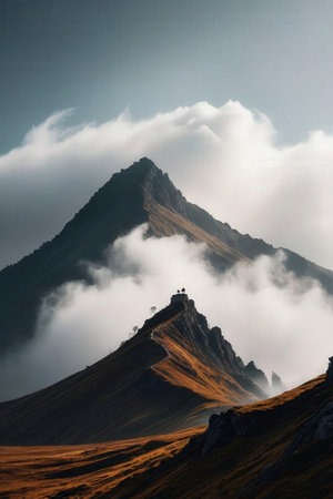 Mountains in the clouds. Carpathians, Ukraine, Europeの素材