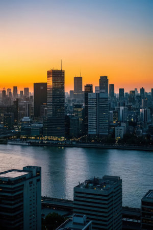Shanghai skyline at sunset. Shanghai is the capital of China.の素材