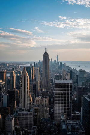 New York City Manhattan midtown skyline panorama with Empire State Building.の素材