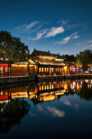 Night view of Hangzhou Yuyuan Garden in Suzhou, Chinaの素材