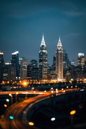 skyline of charlotte north carolina usa at nightの素材