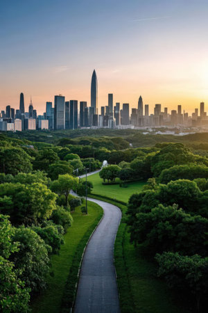 Chicago downtown skyline at sunrise, Illinois, United States of America.の素材