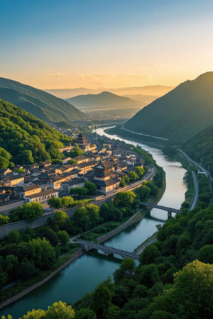 Panoramic view of the old town of Heidelberg, Germanyの素材