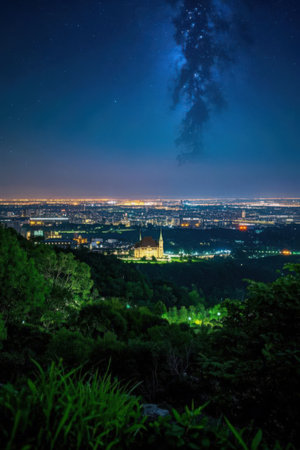 Night view of Budapest from Gellert Hill, Hungary, Europeの素材