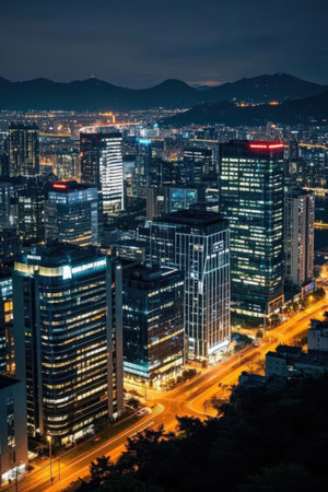 Night view of the city of Seoul, South Korea, Asia.の素材