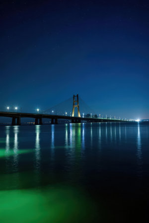 Vasco da Gama Bridge at night, Lisbon, Portugalの素材