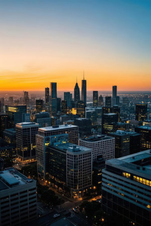Chicago downtown skyline at sunset, Illinois, United States of America.の素材