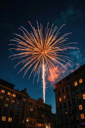 Fireworks over the city of Boston, Massachusetts, United States.の素材