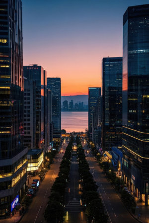 Downtown of Hong Kong city at sunset, Hong Kong, Chinaの素材