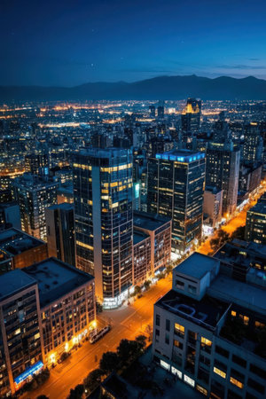 Aerial view of the night city of Seoul, South Korea.の素材