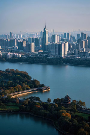 Aerial view of Nanjing City, Jiangsu Province, Chinaの素材
