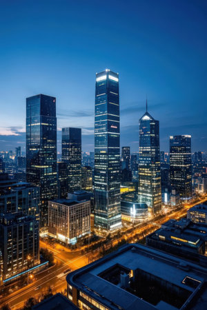 night view of shanghai lujiazui financial center skyscrapersの素材
