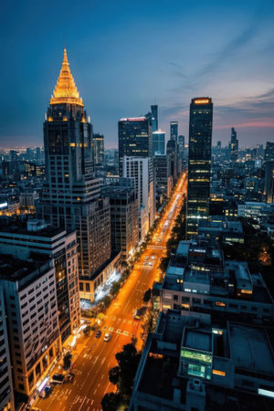 Aerial view of Bangkok cityscape at twilight time, Thailand.の素材
