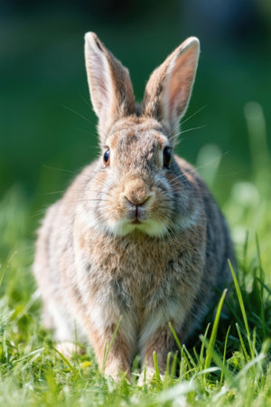 Rabbit on green grass in springtime. Close-up.の素材