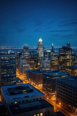 Boston Skyline at Night, Massachusetts, USA. View from the Observation Deck.の素材