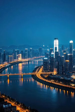beautiful night view of hong kong city skyline with bridgeの素材