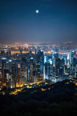 Night view of Shenzhen city, China. Cityscape at night.の素材