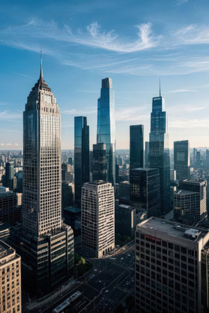 Aerial view of skyscrapers in Frankfurt am Main, Germanyの素材