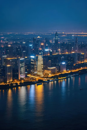 Shanghai skyline at night, China. Panoramic view.の素材