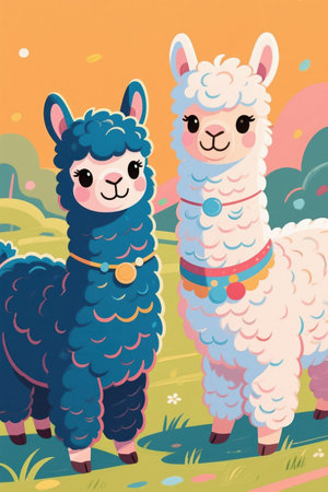 Llama and alpaca. Cute cartoon vector illustration.の素材