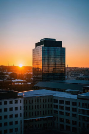 Sunset over the city of Riga, Latvia, Europe.の素材