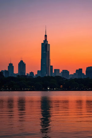 Sunset in Shanghai, China. Shanghai is the capital of China.の素材