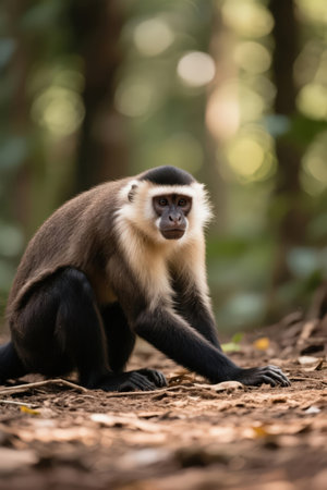 Portrait of a white-fronted capuchin monkey in the forestの素材