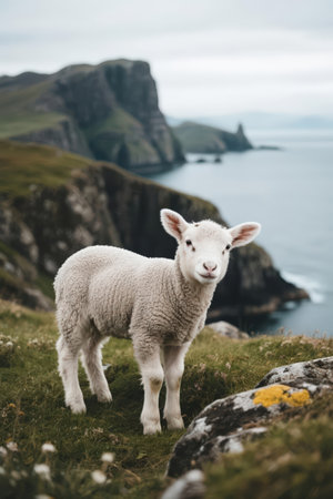 Sheep on the Faroe Islands. The Faroe Islands is an autonomous region of the Kingdom of Denmark.の素材