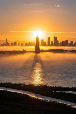 Dubai skyline at sunrise, United Arab Emirates, Middle East.の素材