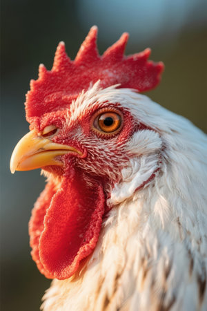 Portrait of a rooster on a farm. Close-upの素材