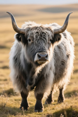 Scottish highland cow in the field, Scotland, UK.の素材